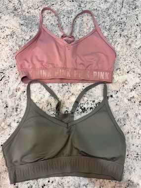 Set Of 2 Victorias Secret PINK Sports Bras S Pink & Green  Lined removable pads